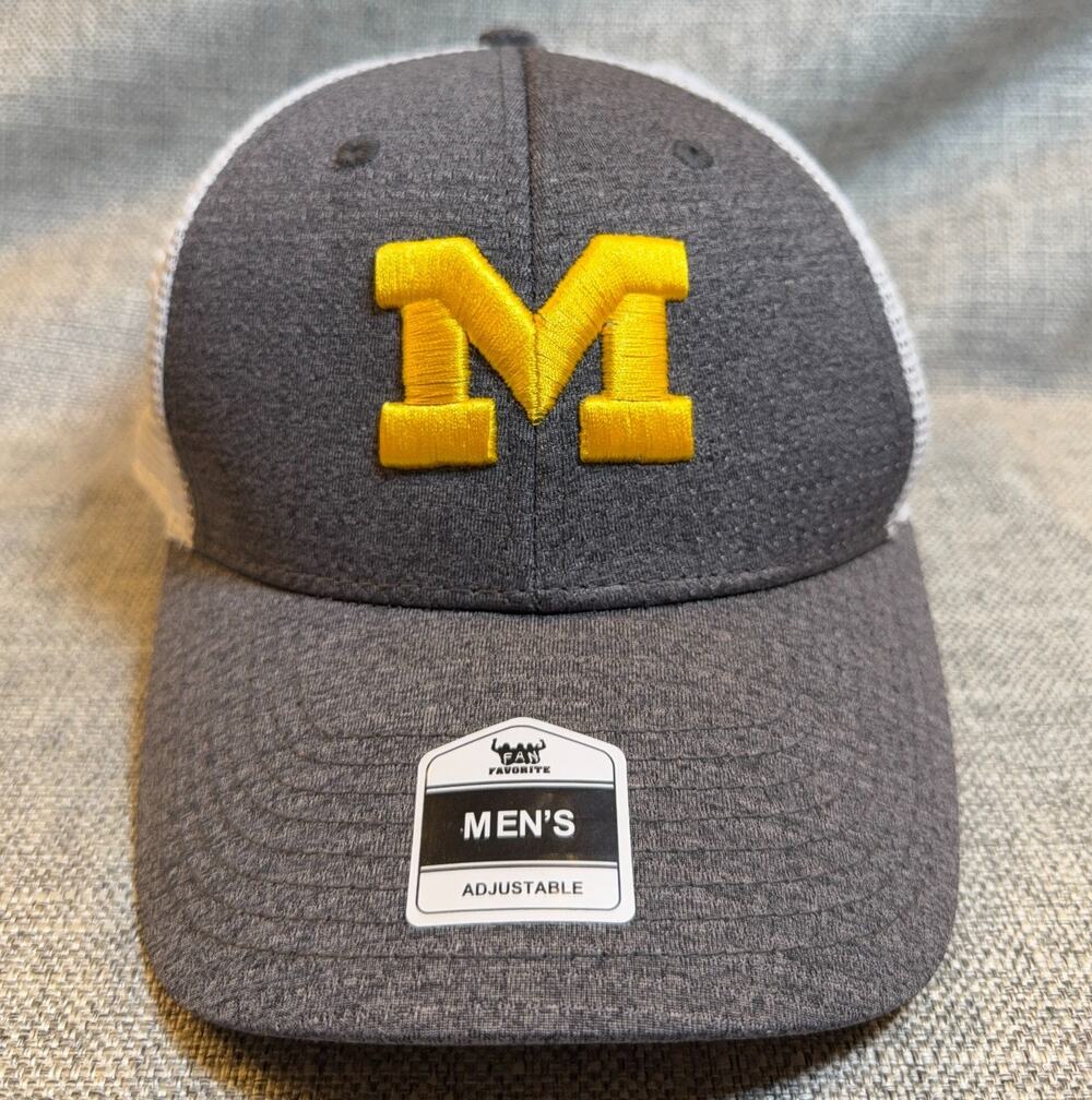 Michigan Wolverines Fan Favorite Trucker Hat Gray White Mesh Adjustable NWT